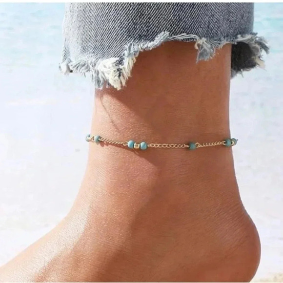 Turquoise Bead Bohemian Gold Anklet Bracelet - Picture 1 of 5